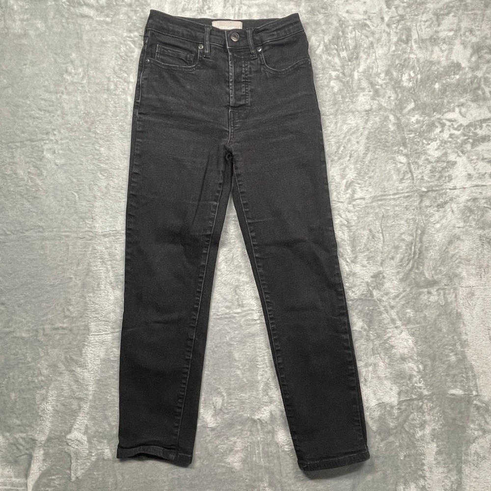 Everlane High-Rise Slim Straight Jeans Womens 26 Black Ankle Button Fly